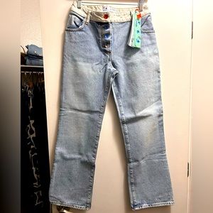 NWT “OFF WHITE” CROPPED JEANS/BLUE & WHITE/SIZE 28/MADE IN ITALY/RTV $699